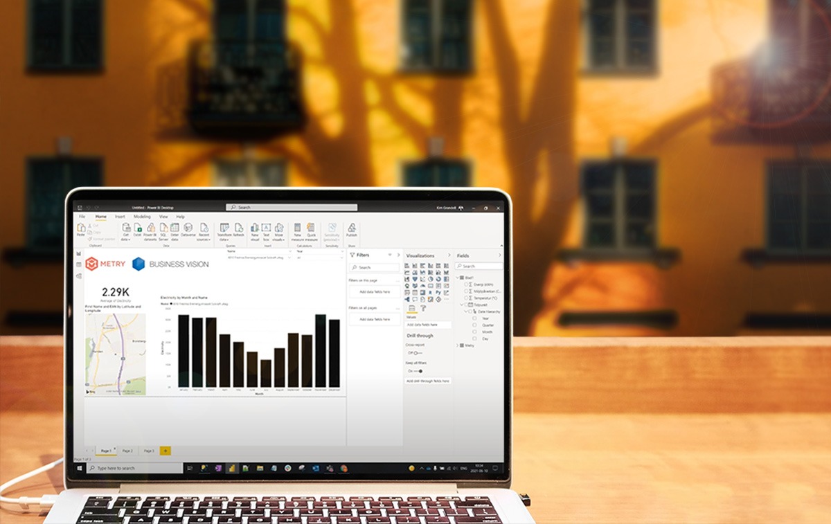 En datorskärm med grafer i Power BI